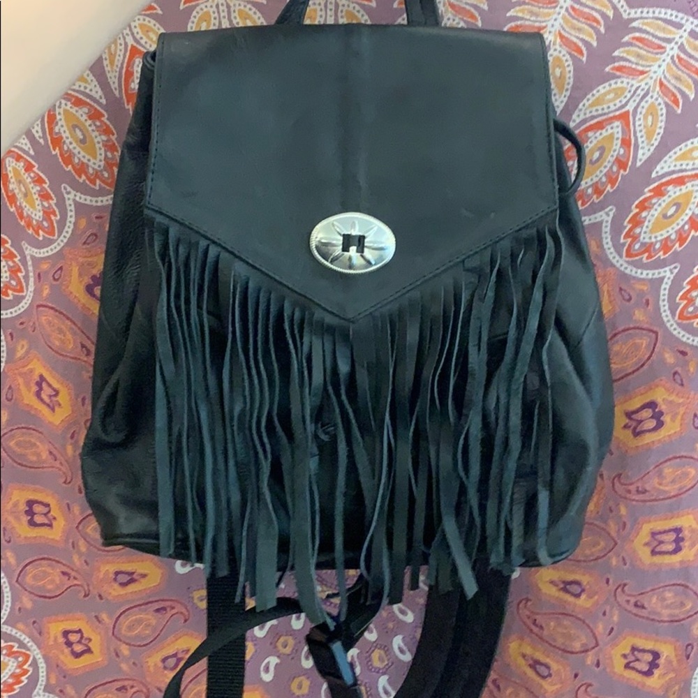 Faux Leather Fringe Backpack